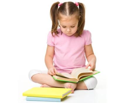 child care girl reading book learning